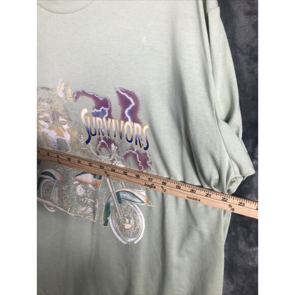 Men’s T Shirt Survivors Biker Shirt Extra Large Bike Wolf Green Bikers Tee Shirt - Picture 5 of 8